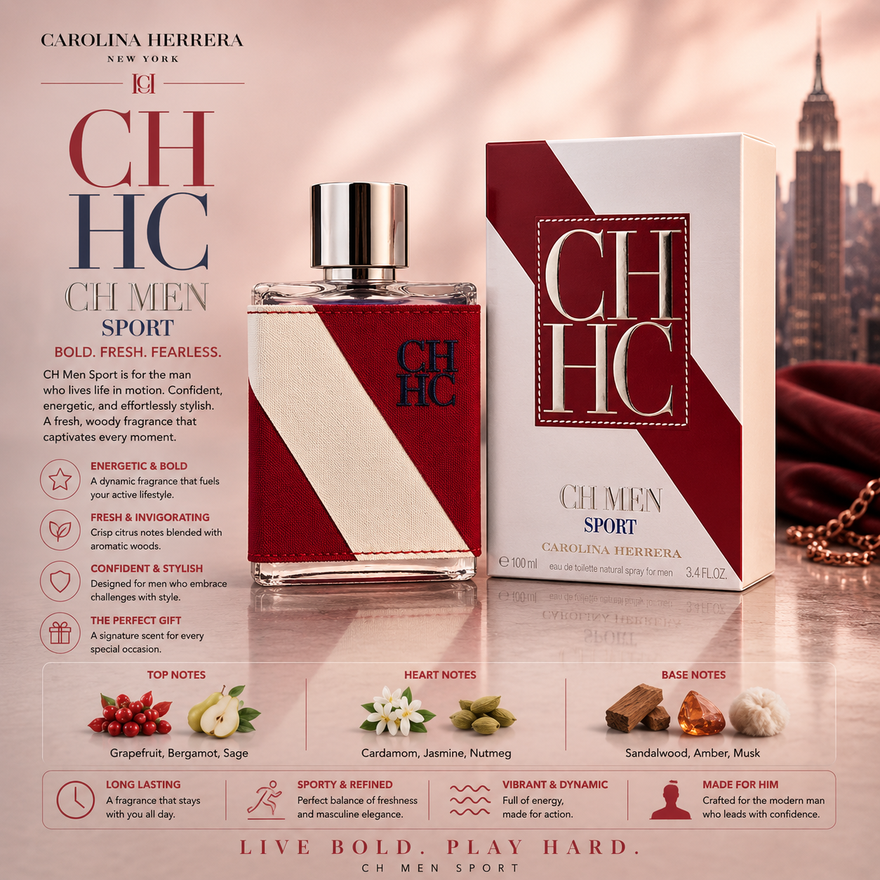 Carolina Herrera Ch Sport Eau De Toilette 3.4 oz for Men