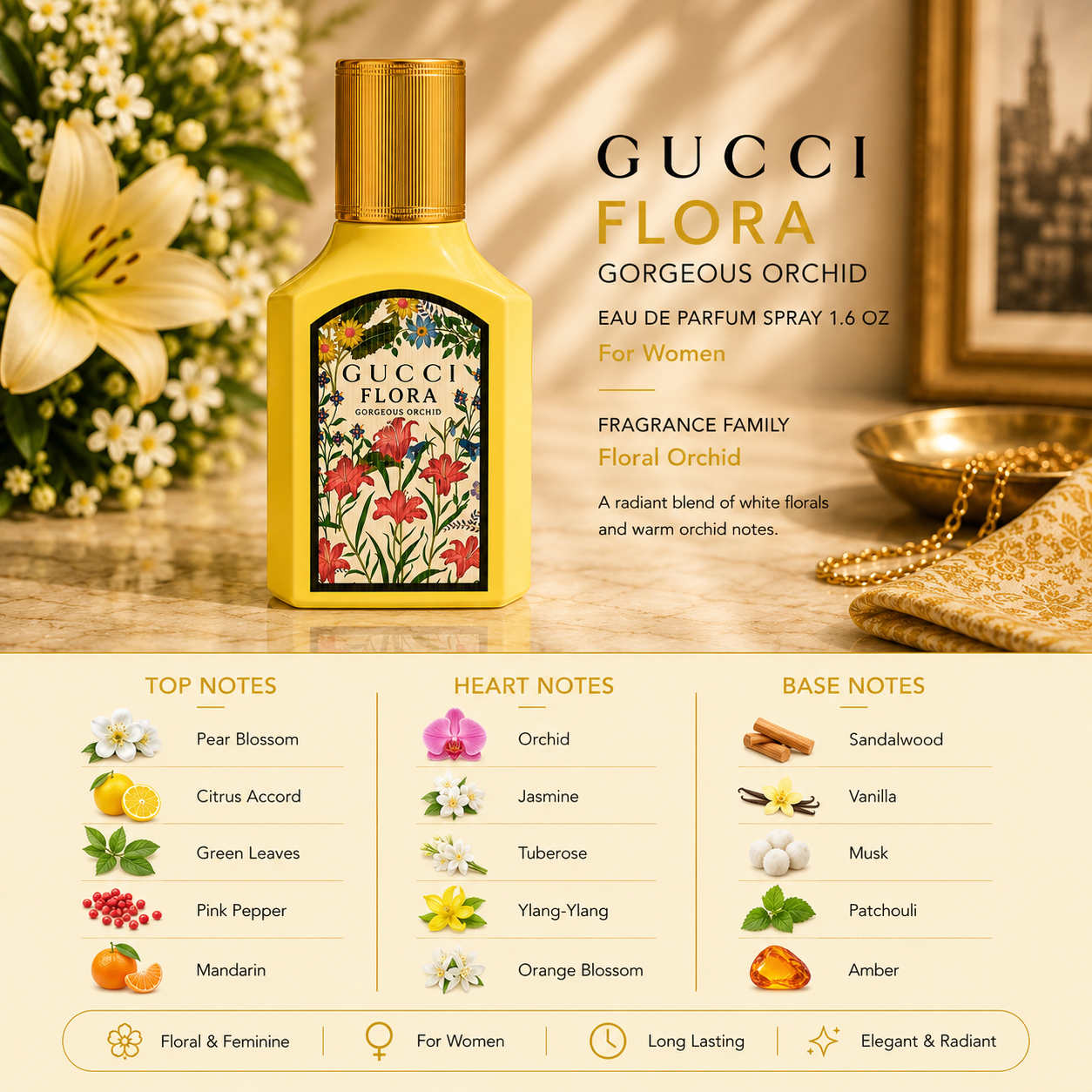 Gucci Flora Gorgeous Orchid Eau De Parfum 1.0 oz for Women
