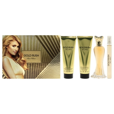 Paris Hilton Gold Rush Eau De Parfum 3.4 oz 4 Pc Gift Set 0.34 Eau De Parfum + 3.0 Bl + 3.0 Sg for Women