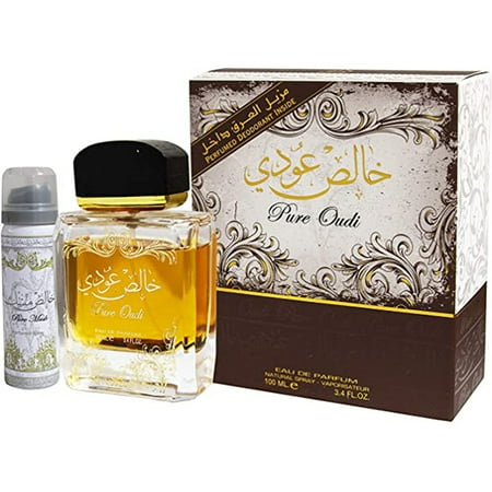 Lattafa Pure Oudi Eau De Parfum 3.4 oz 2 Pc Set 3.4 Eau De Parfum Spr + 1.7 Deo Spr for Unisex