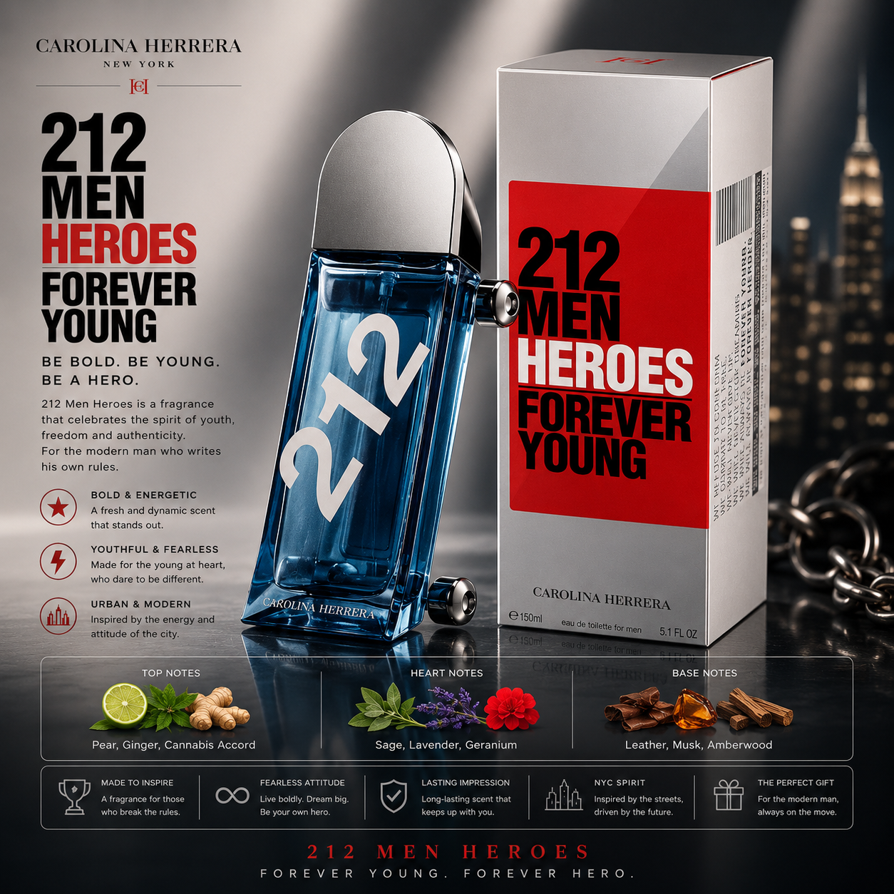 Carolina Herrera 212 Heroes Forever Young (Eau de Toilette 5.1 oz) for Men