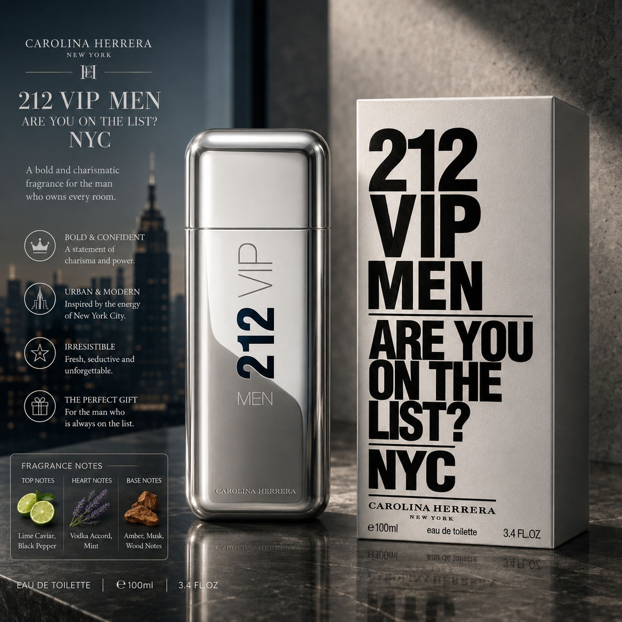 Carolina Herrera 212 VIP Eau de Toilette Spray for Men