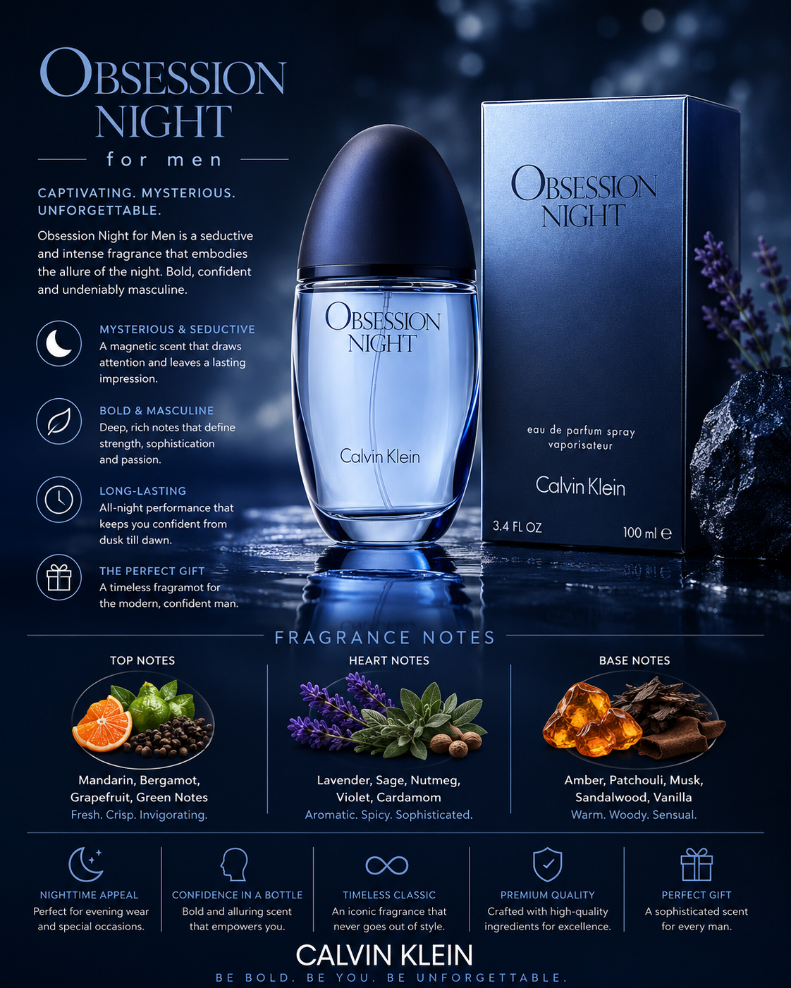 Calvin Klein Obsession Night Eau de Parfum 3.4 oz for Women