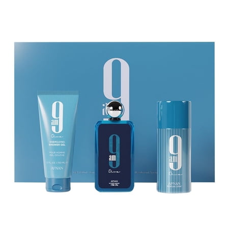 Afnan 9 Am Eau De Parfum 3.4 oz 3 Pc Dive Set 5.0 oz Sg + 5.0 oz Deo for Unisex