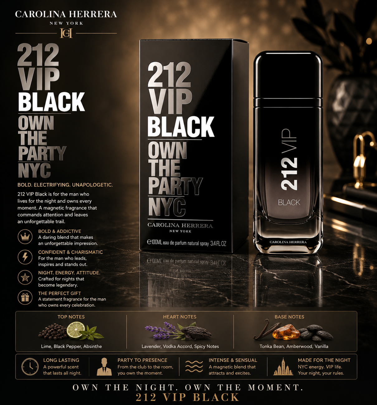 Carolina Herrera 212 VIP Black 100 ml Eau de Parfum Spray for Men