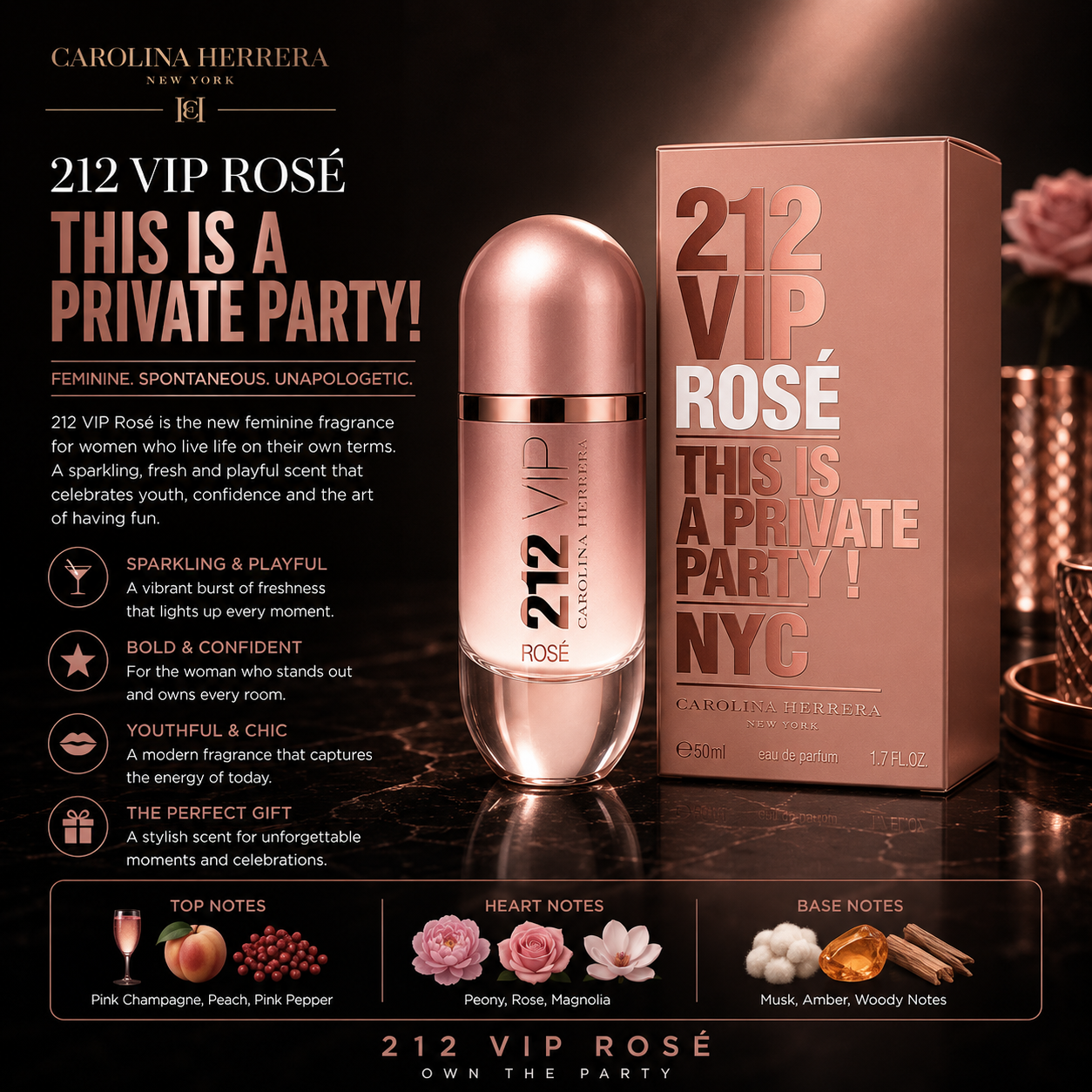Carolina Herrera 212 VIP Rose (Eau de Parfum 1.7 oz) for Women